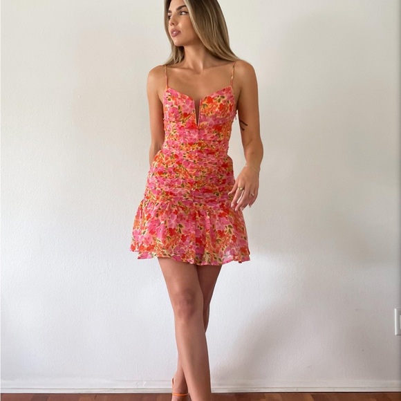 Astr Floral Pink and Orange Mini Dress Size S - Picture 1 of 8